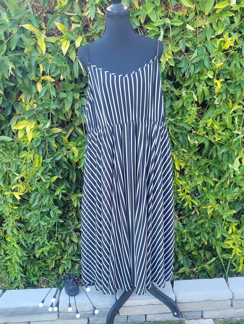Torrid Black and White Striped Midi Slip Dress With Pockets 2X